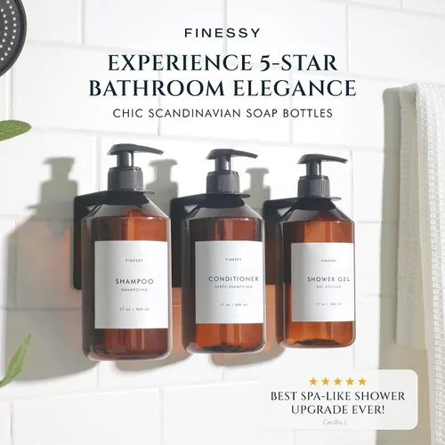 Vista 2 de FINESSY Botellas de Pared con Bomba Dispensadoras Recargables de Champú y Acondicionador, Dispensador de Jabón y Champú para Baño y Ducha de 3