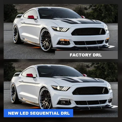 Vista 5 de ROXX Conjunto de señal de giro DRL LED completo para Ford Mustang 2015 2016 2017, luces antiniebla LED Mustang con luces de circulación diurna