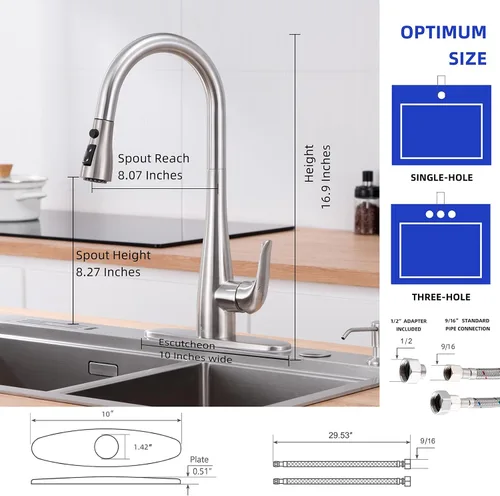 Vista 6 de Grifo de Cocina con Dispensador de Jabón y Pulverizador Extraíble - Grifo de Fregadero de Cocina de Acero Inoxidable con Una Sola Manija, Diseño