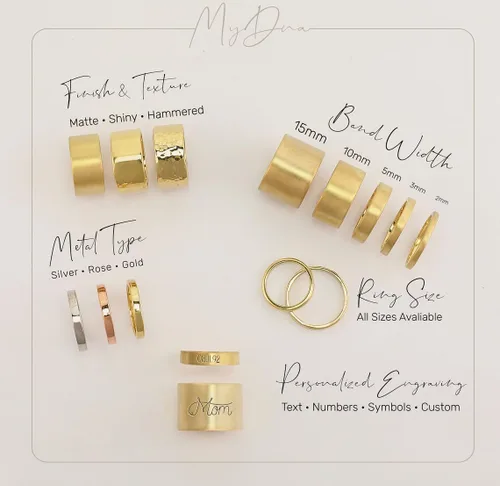 Vista 3 de Versátil banda de oro rosa de 14 quilates – Anillos personalizables de moda, boda y apilables para mujer – Anillos personalizados de aniversario