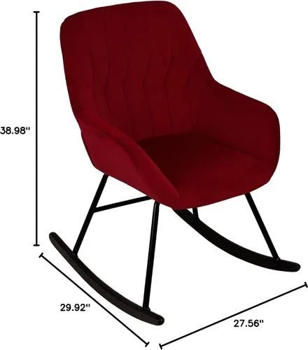 Vista 3 de LuxenHome - Sillas modernas de terciopelo con acento, mecedora tapizada roja, sillas de comedor, sofá individual, silla con brazo para sala