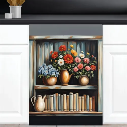 Vista 13 de Calcomanía magnética de vinilo para lavavajillas con diseño de florero de granja rústica, diseño floral para decoración del hogar, cubierta