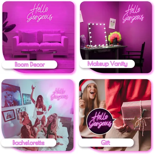 Vista 5 de Kavaas Letreros de Neón Hello Gorgeous para Decoración de Pared, Letrero de Luz de Neón Hello Gorgeous con Interruptor Regulable - Letrero Hello