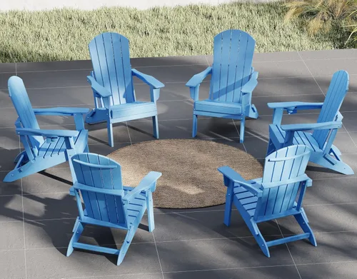 Vista 43 de Plawdlik Juego de 10 sillas plegables Adirondack con textura de madera, HDPE pesado para todo tipo de clima, juego cómodo junto a la piscina, patio