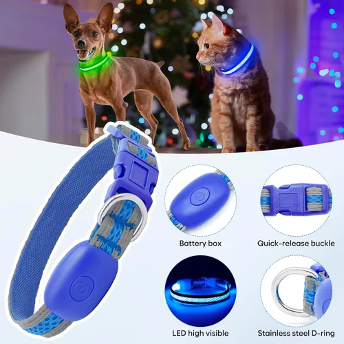 Vista 3 de Flashseen Collar LED para perro, collar de perro con luz recargable por USB, luces más brillantes para caminar por la noche, collar de perro con luz