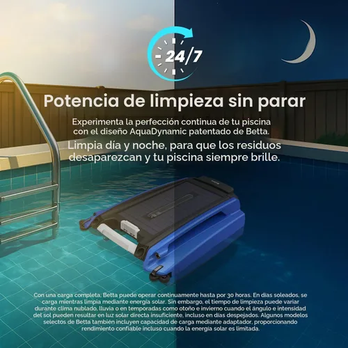 Vista 2 de Betta SE - Limpiador automático robótico para piscinas con bolsa de transporte y almacenamiento, potencia de limpieza continua 24/7, fideos de Azul