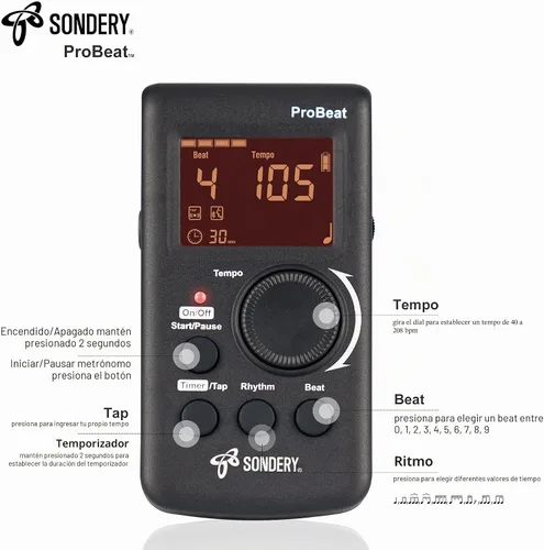 Vista 2 de Sondery Metrónomo digital recargable conteo vocal para piano guitarra