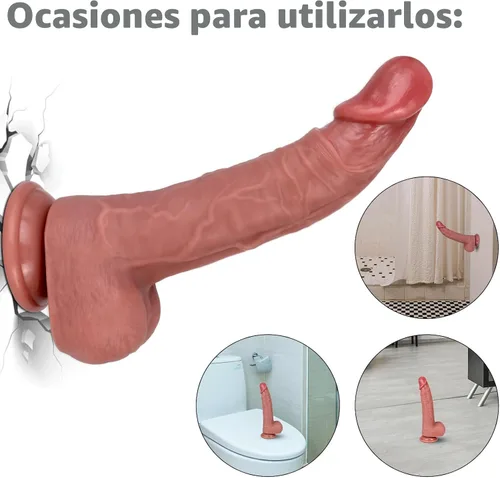 Vista 5 de Consolador realista de 9 pulgadas – Venas y textura de piel realistas, silicona gruesa con fuerte ventosa de succión, juguete adulto para placer