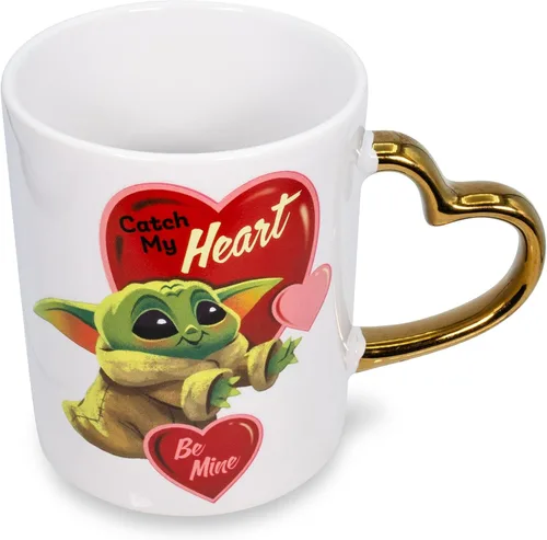 Vista 2 de STAR WARS: The Mandalorian Grogu Catch My Heart - Taza de cerámica de 14 onzas Taza de café grande sin BPA para expreso, cafeína, bebidas