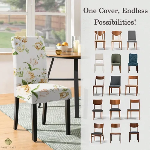 Vista 5 de Juego de 4 fundas elásticas para sillas de comedor, fundas elásticas para sillas de comedor, fundas para sillas de comedor, fundas protectoras