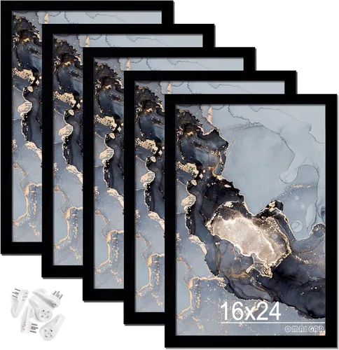Vista 7 de OMAIGAR Juego de 5 portarretratos de 12 x 18 pulgadas, marcos de póster negros para póster de 12 x 18 pulgadas, certificado de lienzo de fotos
