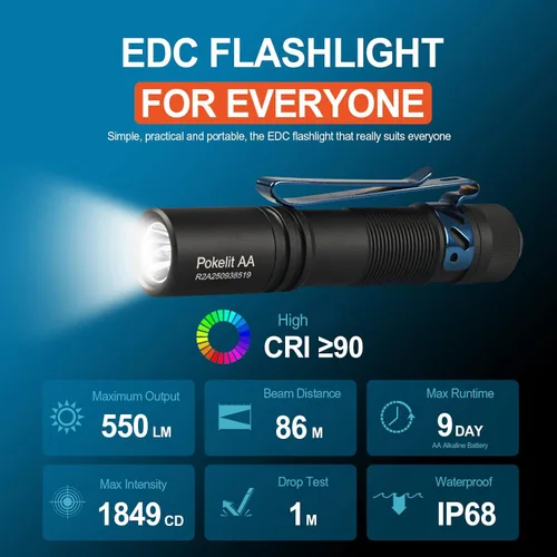Vista 2 de ACEBEAM Pokelit - Mini linterna AA con clip, 90+ luz LED de bolsillo