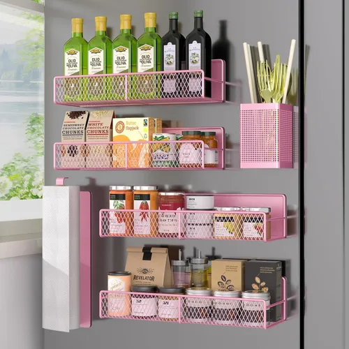 Vista 16 de Estante magnético para especias para refrigerador, paquete de 7 estantes magnéticos fuertes 100% de metal, organizador de especias con soporte