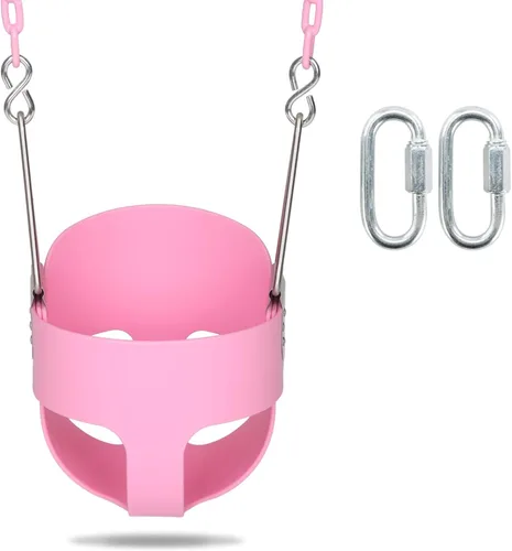 Vista 10 de Ktaxon Columpio de cubo para niños pequeños, asiento completo de cubo para niños con cadenas revestidas y ganchos de bloqueo, juego de columpios