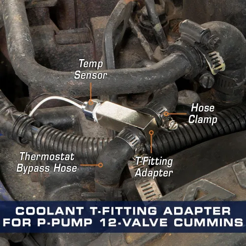Vista 2 de GlowShift Adaptador de ajuste en T para sensor de temperatura de refrigerante de agua compatible con Dodge Ram de 12 válvulas Cummins 1994-1998