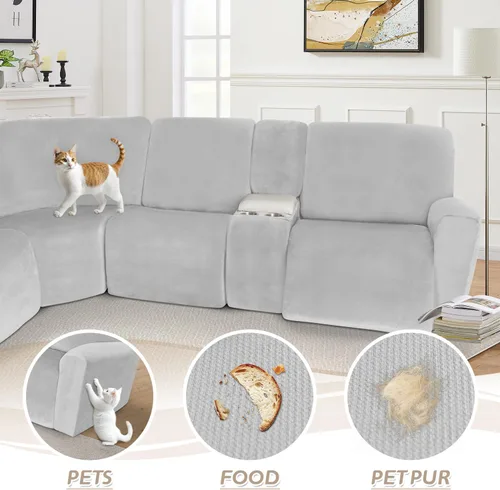 Vista 93 de Arfntevss Fundas de sofá seccional reclinable de terciopelo, Funda de sofá seccional de esquina para sofá reclinable, Funda elástica suave