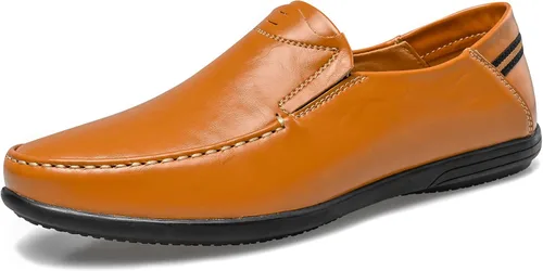 Vista 4 de LUODENGLANG Mocasines de cuero genuino de primera calidad para hombre, zapatos casuales sin cordones para conducir, mocasines para hombre, ligeros