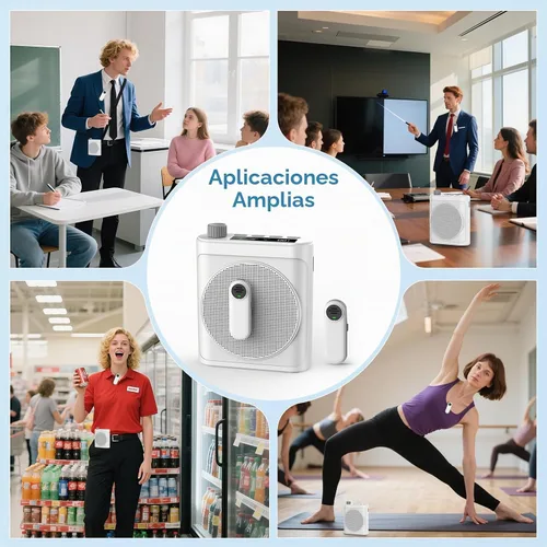 Vista 7 de Amplificador de voz inalámbrico de 15 W con 2 micrófonos magnéticos Lavalier y reducción de ruido, sistema Bluetooth 5.3 PA para profesores, guía