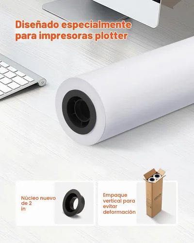 Vista 2 de VEVOR Papel de formato ancho, rollo de plotter de 24 pulgadas x 150 pies, 2 rollos de papel bond CAD con núcleo de 2 pulgadas, rollos de papel bond
