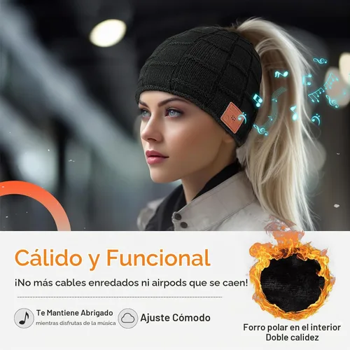 Vista 3 de Bluetooth Beanie for Women with Ponytail Hole, Beanie with Headphones Built in Microphone, Womens Gifts