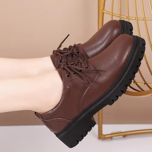 Vista 3 de Zapatos Oxford de plataforma negra para mujer, zapatos de cuero grueso para trabajo, oficina, antideslizantes, zapatos de vestir cómodos