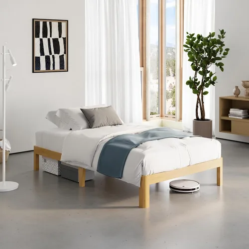 Vista 13 de Marco de cama doble de madera de bambú de 12 pulgadas con soporte de listones de metal