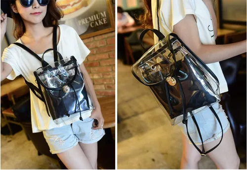Vista 2 de Jesdo 2 en 1 transparente moda mochila transparente viaje playa hombro bolso bolso