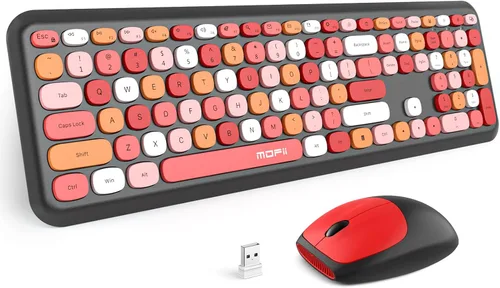 Vista 37 de MOFII Combo de teclado y mouse inalámbricos, tamaño completo 2.4G, máquina de escribir Plug and Play, juego de teclado y mouse redondos retro