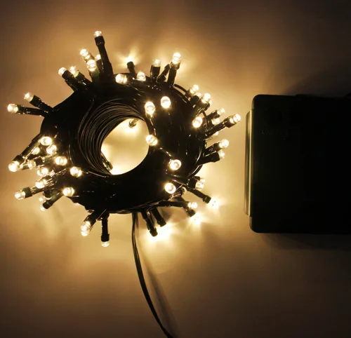 Vista 4 de PMS Guirnalda de 200 luces LED de Navidad de 66 pies, funciona con pilas, 8 modos de iluminación, impermeable, con temporizador