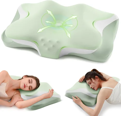 Vista 8 de Almohada cervical para dormir – Almohadas ergonómicas refrescantes de espuma viscoelástica para aliviar el dolor de cuello, almohada de apoyo
