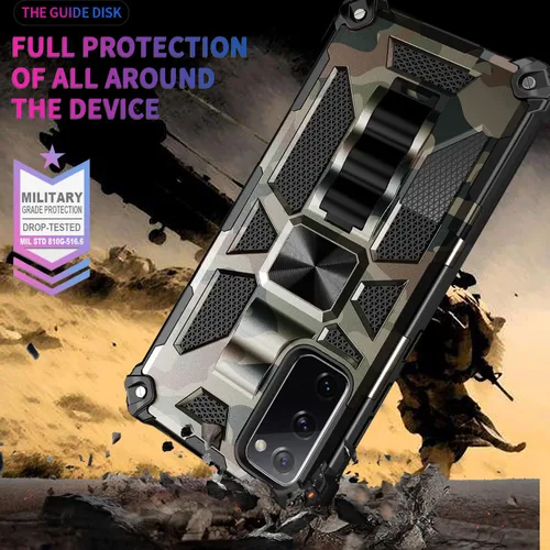 Vista 2 de Funda de camuflaje para Samsung Galaxy S20 FE de 6.5 pulgadas con soporte magnético, grado militar, resistente a prueba de golpes, protección