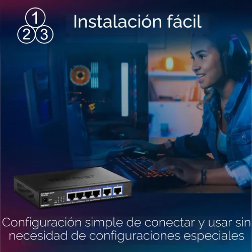 Vista 11 de TRENDnet Switch 10G de 6 puertos, 4 puertos 2.5G RJ-45 Base-T, 2 puertos RJ-45 10G, capacidad de conmutación de 60Gbps, montable en pared