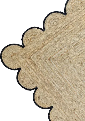 Vista 5 de Alfombra festoneada de yute natural, borde negro, 2 x 3 pies