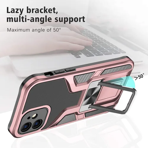 Vista 7 de Funda compatible con iPhone 12 resistente de grado militar a prueba de golpes, doble protección (TPU+PC), funda magnética sólida y duradera