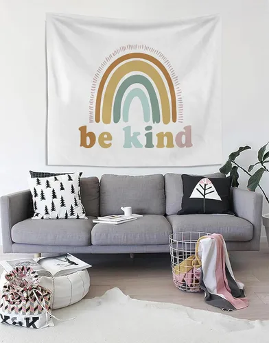 Vista 3 de Knibeo Tapiz de pared bohemio arcoíris – Tapiz de 50 x 60 pulgadas para niños, bohemio para colgar en la pared para aula, decoración de habitación