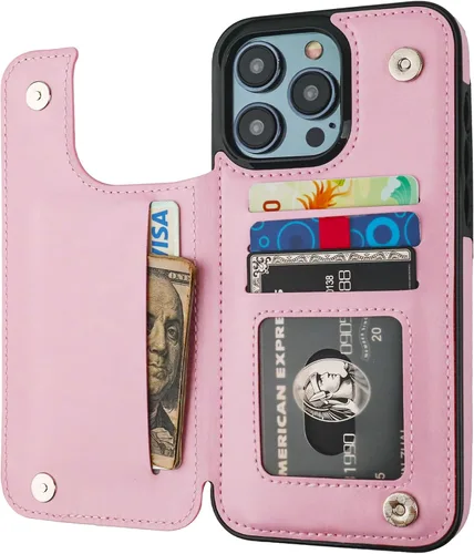 Vista 15 de ONETOP - Funda compatible con iPhone 15 Pro Max con soporte para tarjetas, funda de piel sintética con ranuras para tarjetas, doble cierre magnético