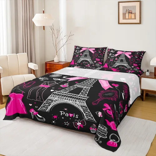 Vista 6 de Erosebridal Juego de ropa de cama para niños, sábanas kawaii con diseño de gato, tamaño individual, juego de cama de 3 piezas con 1 sábana bajera, 1