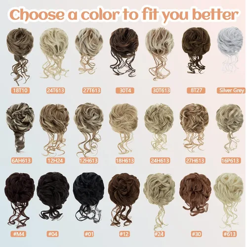 Vista 6 de S-noilite Extensiones de cabello rubio ondulado con clip de garra, extensiones de moño con clip de garra, extensiones de moño para mujer