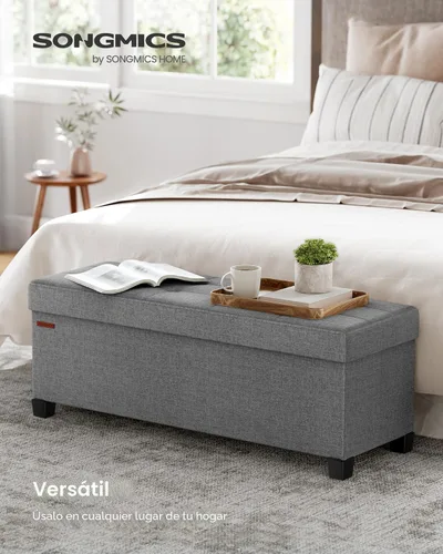 Vista 3 de SONGMICS Banco otomano de almacenamiento, reposapiés plegable con patas, 15 x 43 x 15.7 pulgadas, banco de extremo de cama, baúl de almacenamiento