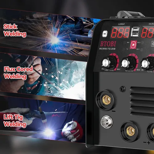 Vista 2 de Soldador MIG 135A 110V, 3 en 1 núcleo de flujo sin gas MIG/Lift TIG/Stick soldador, máquina de soldadura inversor IGBT portátil con pantalla digital