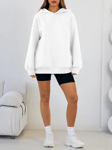 Vista 6 de Trendy Queen Sudaderas con capucha de gran tamaño para mujer, cómodas sudaderas de otoño a la moda 2025, trajes casuales de forro polar con bolsillos