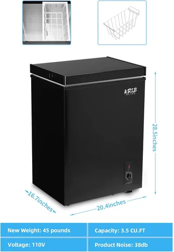 Vista 4 de Chest Freezer 3.5 Cu.Ft Mini 7 Gears Temperature Control Compact Deep Freezer with Top Open Door and Removable Storage Basket Black