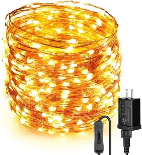 Vista 14 de Moobibear - Cadena de luces de hadas de 33 pies con 100 LED, impermeables, con enchufe y 8 modos de iluminación - Decoración para interiores