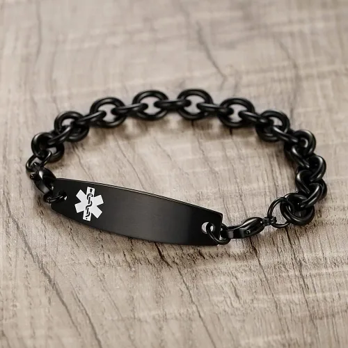 Vista 2 de LinnaLove Pulseras de identificación médica intercambiables Cadena de cable de acero inoxidable pulseras de alerta médica personalizables