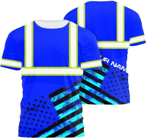 Vista 20 de Camisa de alta visibilidad con bandera de Estados Unidos de color para hombres y mujeres, con nombre personalizado, camisa de seguridad reflectante