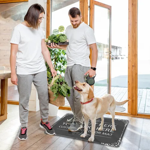 Vista 2 de Felpudo personalizado de texto/logotipo/foto, tapete de bienvenida personalizado con respaldo antideslizante para interiores y exteriores, tapete