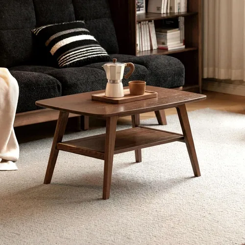 Vista 10 de Mesa de centro pequeña para sala de estar, mesas pequeñas modernas de 2 niveles de mediados de siglo con almacenamiento en estantes, mesa de centro