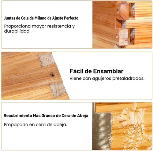 Vista 3 de BeeCastle Colmena de abejas Langstroth de 8 marcos recubierta con 100% cera de abeja, incluye marcos de colmena y bases enceradas