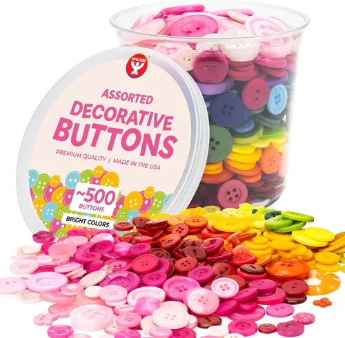 Vista 19 de 500 botones surtidos (aproximadamente) para manualidades – Contenedor a granel de 1 libra – Botones pequeños y grandes para coser, camisas, ropa