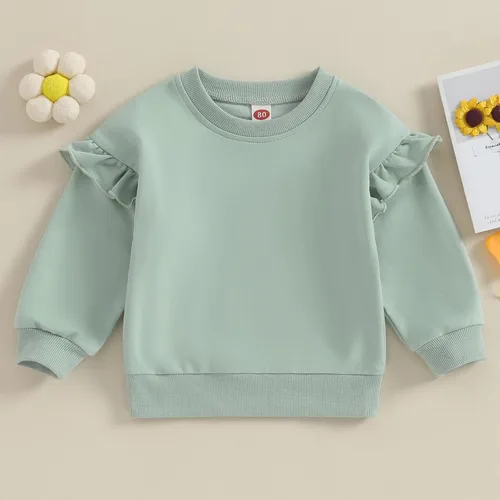 Vista 44 de Sudadera unisex de algodón de color sólido para bebé, camiseta de manga larga con cuello redondo